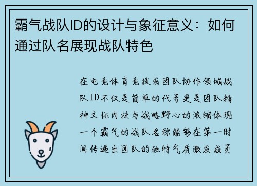 霸气战队ID的设计与象征意义：如何通过队名展现战队特色