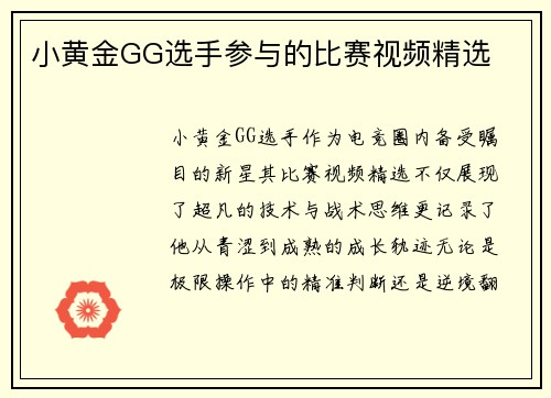 小黄金GG选手参与的比赛视频精选